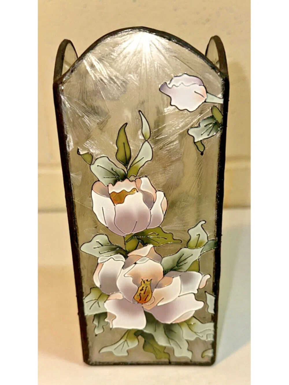 Tiffany Style Victorian Lamp Shade Candle Cover Stained Glass Magnolia Flowers